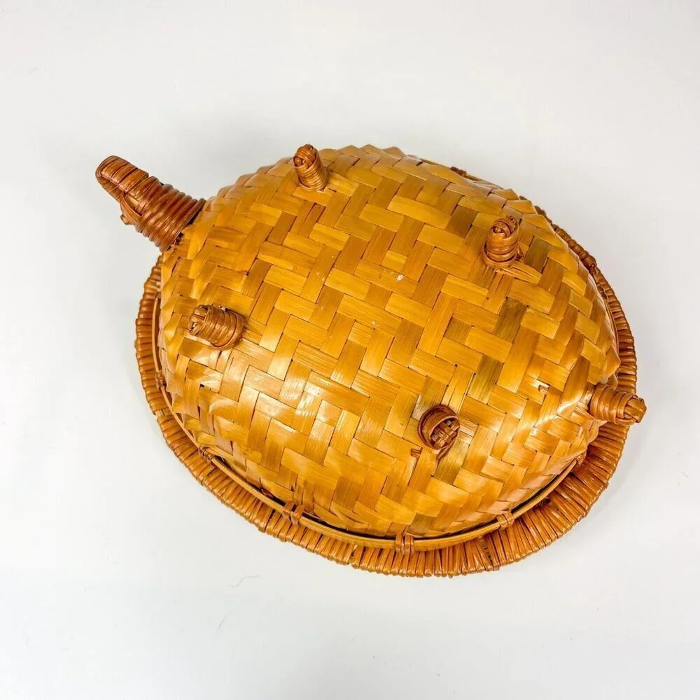 Woven Wicker Turtle Basket Box Lid Tortoise Rattan